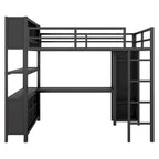 Lit mezzanine en métal avec armoire et bureau en L