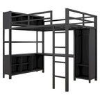 Lit mezzanine en métal avec armoire et bureau en L
