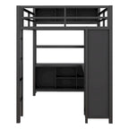 Lit mezzanine en métal avec armoire et bureau en L