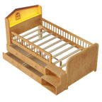 Lit mezzanine bas avec lumières LED, lit mezzanine double en bois avec tête de lit en forme de maison, lit mezzanine enfant avec tiroirs de rangement