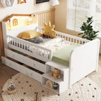 Lit mezzanine bas avec lumières LED, lit mezzanine double en bois avec tête de lit en forme de maison, lit mezzanine enfant avec tiroirs de rangement