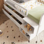 Lit mezzanine bas avec lumières LED, lit mezzanine double en bois avec tête de lit en forme de maison, lit mezzanine enfant avec tiroirs de rangement