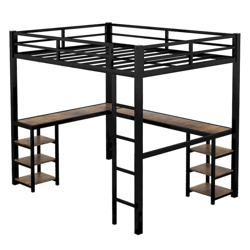 Lit mezzanine en métal Twin XL avec bureau et étagères