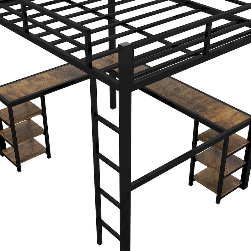 Lit mezzanine en métal Twin XL avec bureau et étagères