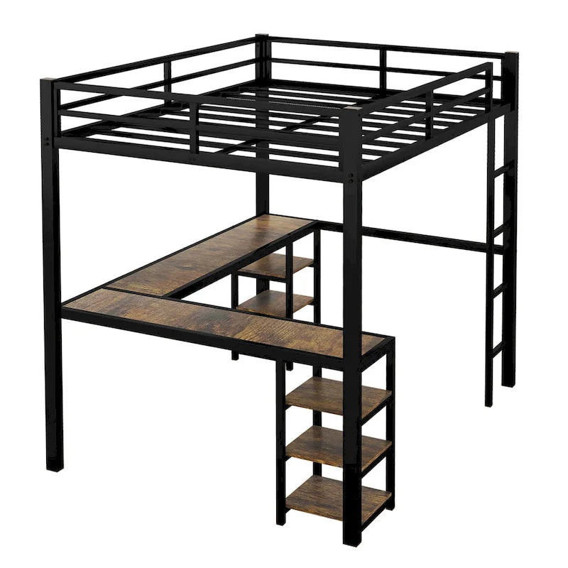 Lit mezzanine en métal Twin XL avec bureau et étagères