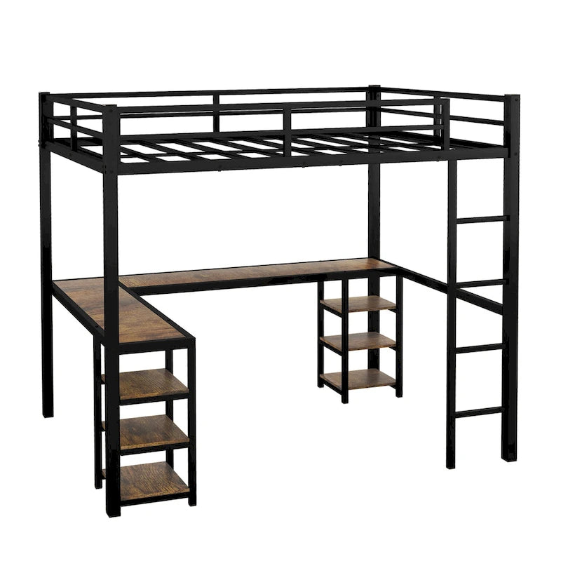 Lit mezzanine en métal Twin XL avec bureau et étagères
