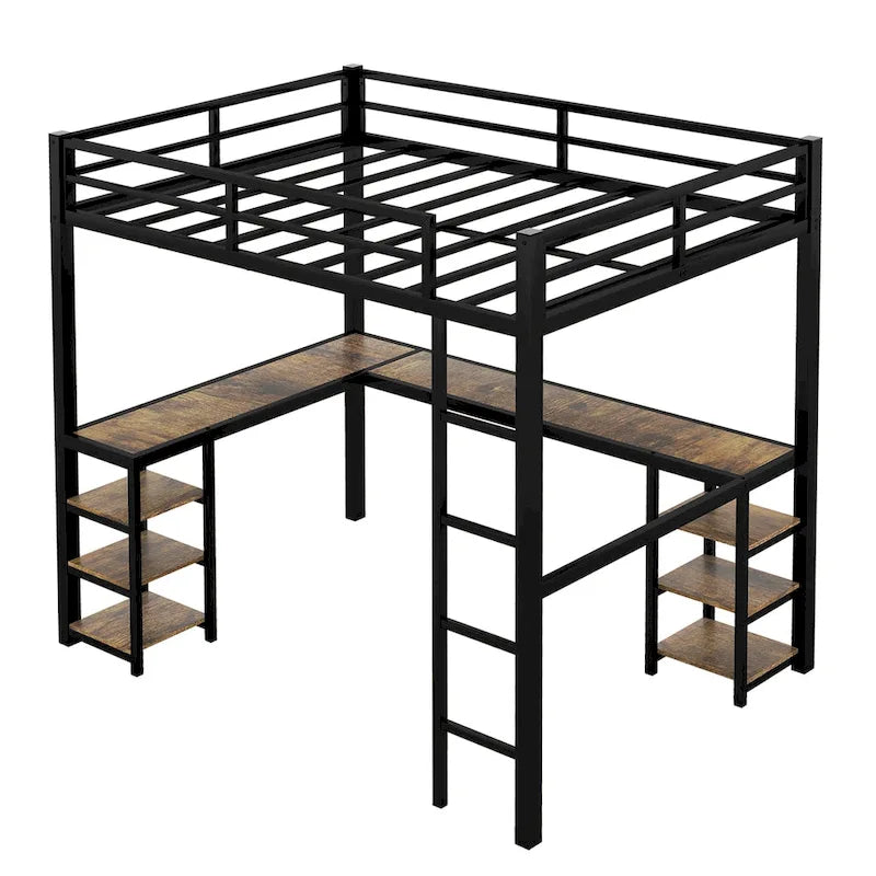 Lit mezzanine en métal Twin XL avec bureau et étagères
