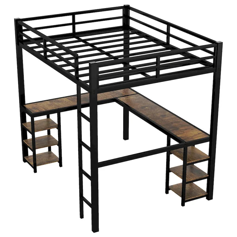 Lit mezzanine en métal Twin XL avec bureau et étagères