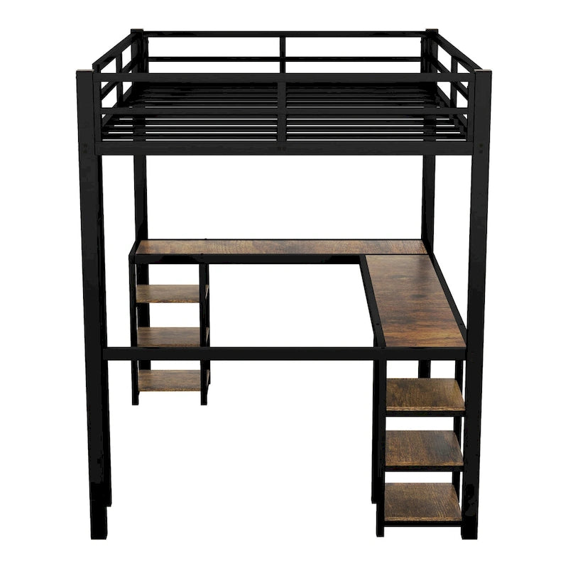 Lit mezzanine en métal Twin XL avec bureau et étagères