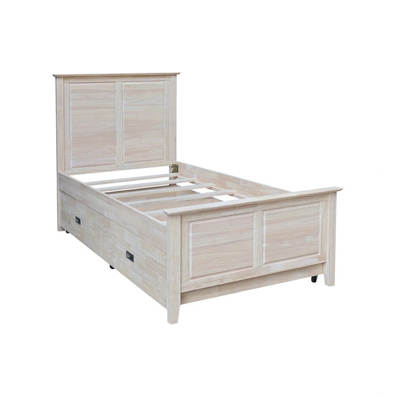 Lit gigogne simple en bois massif avec rangement convertible