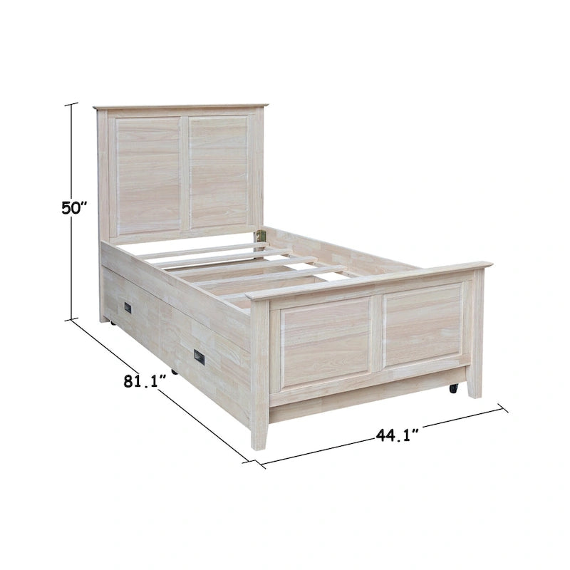 Lit gigogne simple en bois massif avec rangement convertible