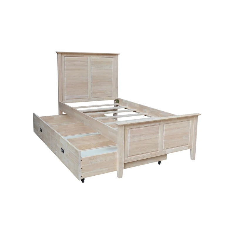 Lit gigogne simple en bois massif avec rangement convertible