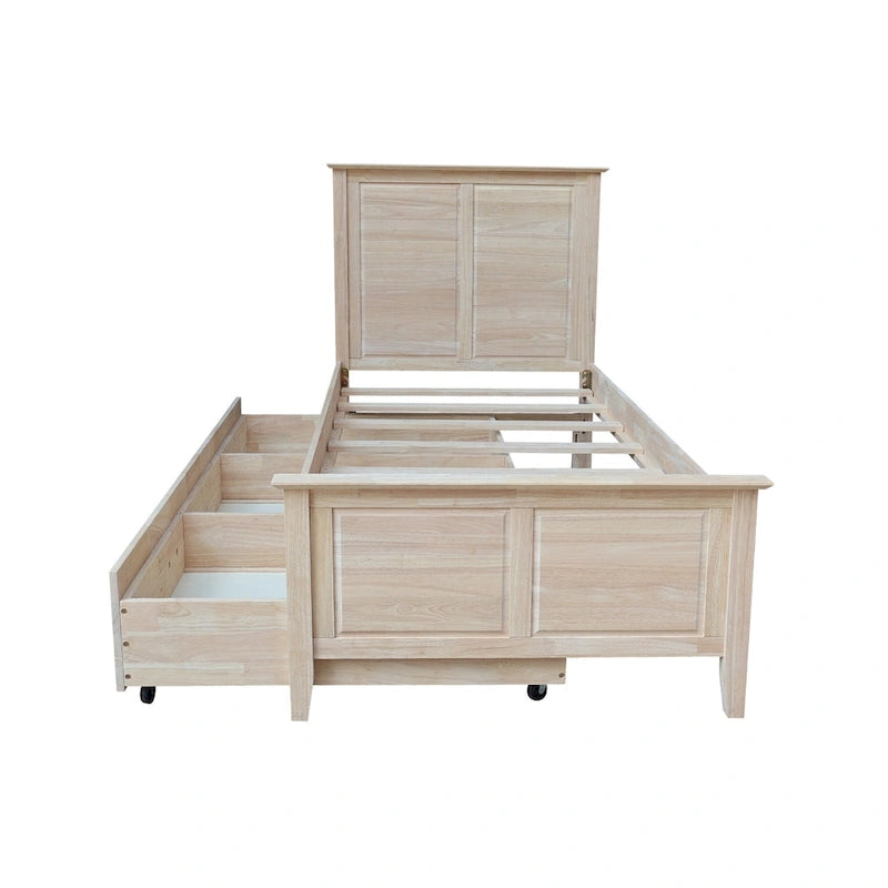 Lit gigogne simple en bois massif avec rangement convertible