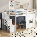 Lit mezzanine double avec bureau, 2 armoires, 4 tiroirs et 4 étagères – Rangement tout-en-un
