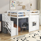 Lit mezzanine double avec bureau, 2 armoires, 4 tiroirs et 4 étagères – Rangement tout-en-un