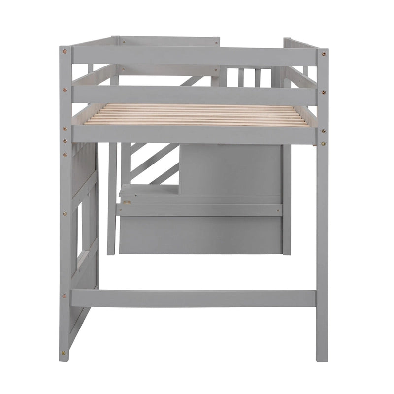 Lit mezzanine double avec bureau, 2 armoires, 4 tiroirs et 4 étagères – Rangement tout-en-un