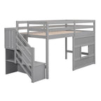 Lit mezzanine double avec bureau, 2 armoires, 4 tiroirs et 4 étagères – Rangement tout-en-un