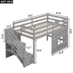 Lit mezzanine double avec bureau, 2 armoires, 4 tiroirs et 4 étagères – Rangement tout-en-un