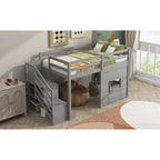 Lit mezzanine double avec bureau, 2 armoires, 4 tiroirs et 4 étagères – Rangement tout-en-un