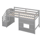 Lit mezzanine double avec bureau, 2 armoires, 4 tiroirs et 4 étagères – Rangement tout-en-un