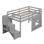 Lit mezzanine double avec bureau, 2 armoires, 4 tiroirs et 4 étagères – Rangement tout-en-un