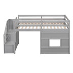 Lit mezzanine double avec bureau, 2 armoires, 4 tiroirs et 4 étagères – Rangement tout-en-un