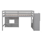 Lit mezzanine double avec bureau, 2 armoires, 4 tiroirs et 4 étagères – Rangement tout-en-un