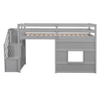 Lit mezzanine double avec bureau, 2 armoires, 4 tiroirs et 4 étagères – Rangement tout-en-un