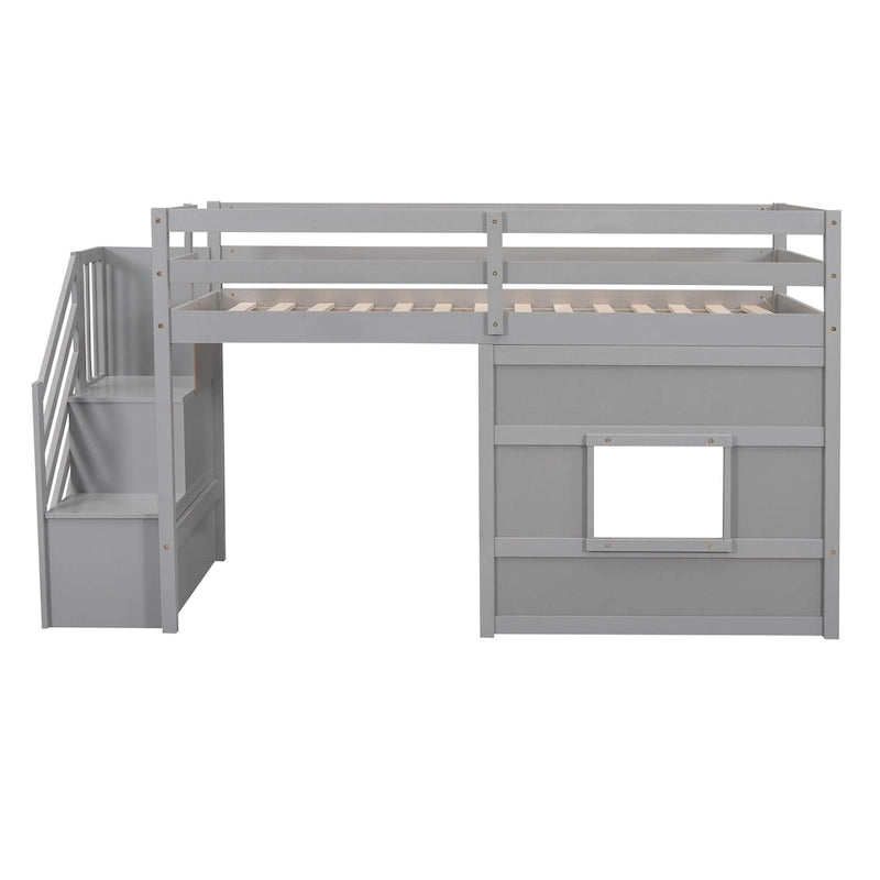 Lit mezzanine double avec bureau, 2 armoires, 4 tiroirs et 4 étagères – Rangement tout-en-un