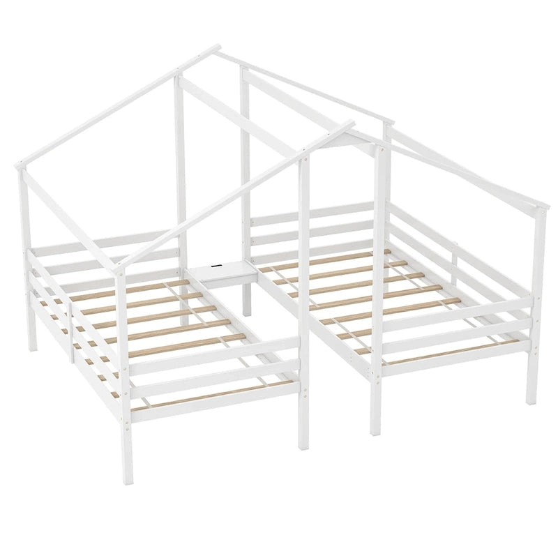 Lit superposé double pour 2 enfants avec table de chevet intégrée et ports de chargement USB
