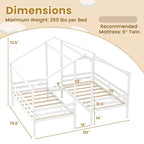 Lit superposé double pour 2 enfants avec table de chevet intégrée et ports de chargement USB