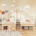 Lit superposé double pour 2 enfants avec table de chevet intégrée et ports de chargement USB
