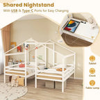 Lit superposé double pour 2 enfants avec table de chevet intégrée et ports de chargement USB