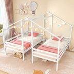 Lit superposé double pour 2 enfants avec table de chevet intégrée et ports de chargement USB