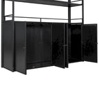 Lit mezzanine double en métal avec escalier de rangement, armoire et étagères