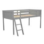 Lit mezzanine jumeau en bois massif bas avec garde-corps et échelle