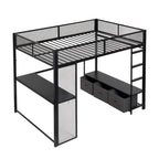 Lit mezzanine gaming en métal double avec LED 16 couleurs, bureau et 3 tiroirs de rangement (capacité de 180 kg)