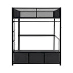 Lit mezzanine gaming en métal double avec LED 16 couleurs, bureau et 3 tiroirs de rangement (capacité de 180 kg)