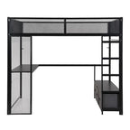 Lit mezzanine gaming en métal double avec LED 16 couleurs, bureau et 3 tiroirs de rangement (capacité de 180 kg)