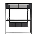Lit mezzanine gaming en métal double avec LED 16 couleurs, bureau et 3 tiroirs de rangement (capacité de 180 kg)