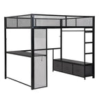 Lit mezzanine gaming en métal double avec LED 16 couleurs, bureau et 3 tiroirs de rangement (capacité de 180 kg)