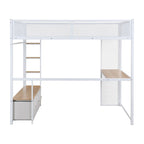 Lit mezzanine gaming en métal double avec LED 16 couleurs, bureau et 3 tiroirs de rangement (capacité de 180 kg)