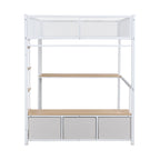 Lit mezzanine gaming en métal double avec LED 16 couleurs, bureau et 3 tiroirs de rangement (capacité de 180 kg)