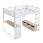 Lit mezzanine gaming en métal double avec LED 16 couleurs, bureau et 3 tiroirs de rangement (capacité de 180 kg)