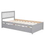 Lit jumeau double gris en bois de noyer avec lit gigogne et tête de lit en forme de clôture - Design moderne peu encombrant