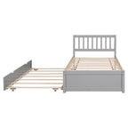 Lit jumeau double gris en bois de noyer avec lit gigogne et tête de lit en forme de clôture - Design moderne peu encombrant