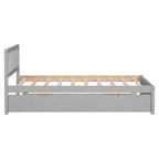 Lit jumeau double gris en bois de noyer avec lit gigogne et tête de lit en forme de clôture - Design moderne peu encombrant