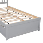Lit jumeau double gris en bois de noyer avec lit gigogne et tête de lit en forme de clôture - Design moderne peu encombrant