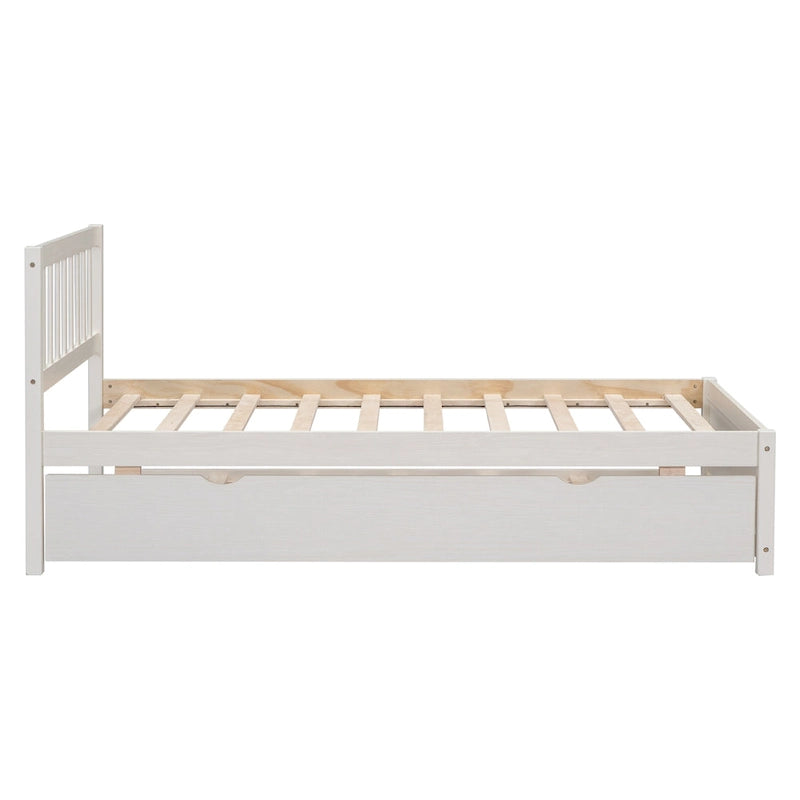 Lit jumeau avec lit gigogne – Bois d'hévéa, Noyer et Blanc, Pas besoin de sommier tapissier