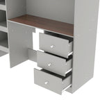 Lit mezzanine pleine taille en bois massif gris avec armoire, bureau et étagères